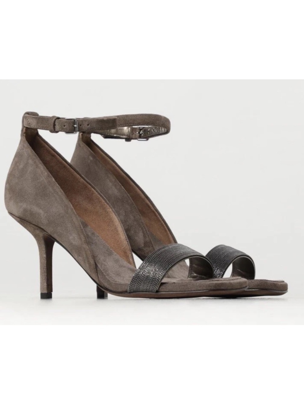 BRUNELLO CUCINELLI Brown Suede Ankle Strap Open Toe Heels